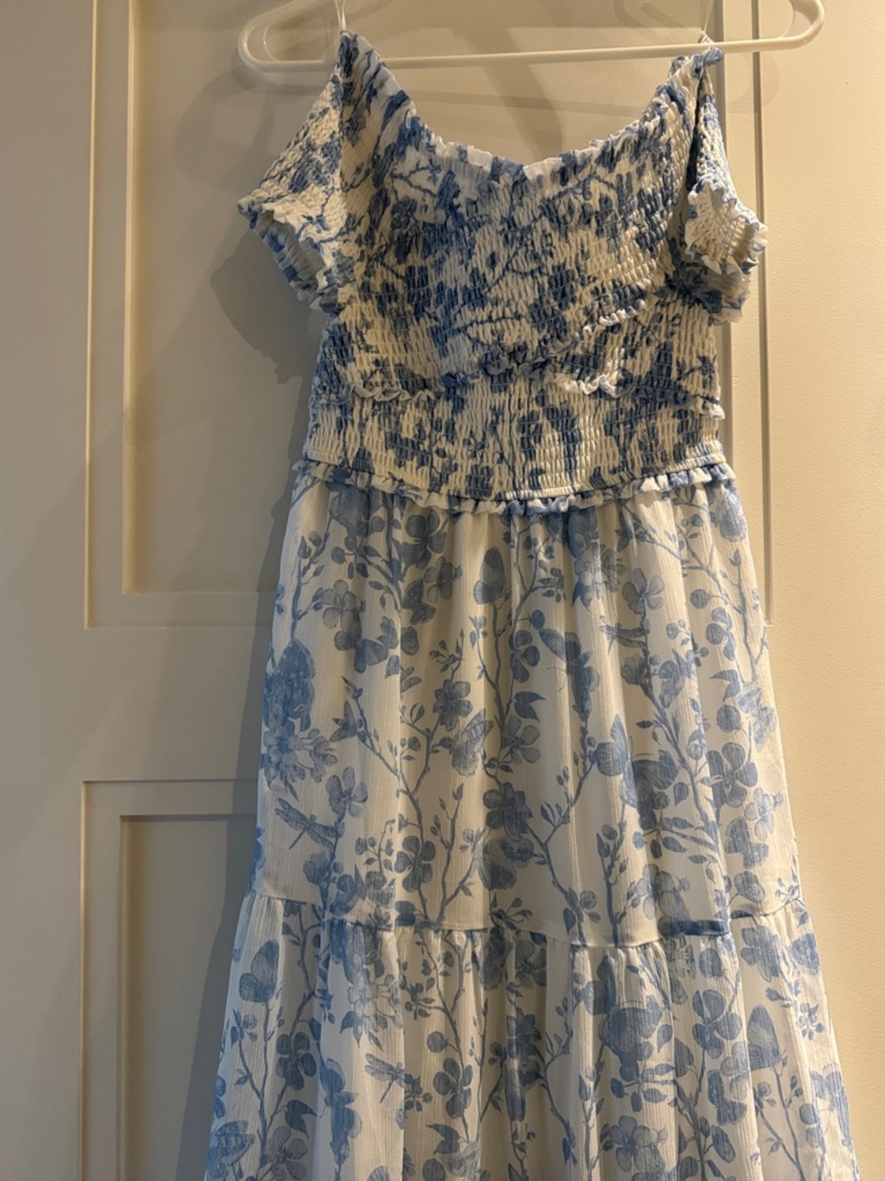 Steve Madden Blue & White Floral Off Shoulder Maxi Dress